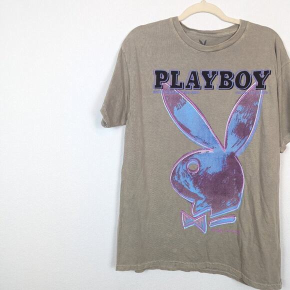 Playboy Unisex Top Officially Licensed Tan Tie Dye Blue Bunny Graphic Tee Size S - Picture 3 of 5
